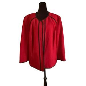 Kasper Women’s Blazer Jacket 20W Fire Red Black Trim Open Front Career Plus Size